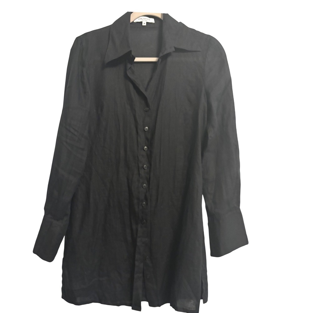 Anne Fontaine Paris "Courtney" Black Linen Long Sleeve Tunic Shirt Dress Size 38